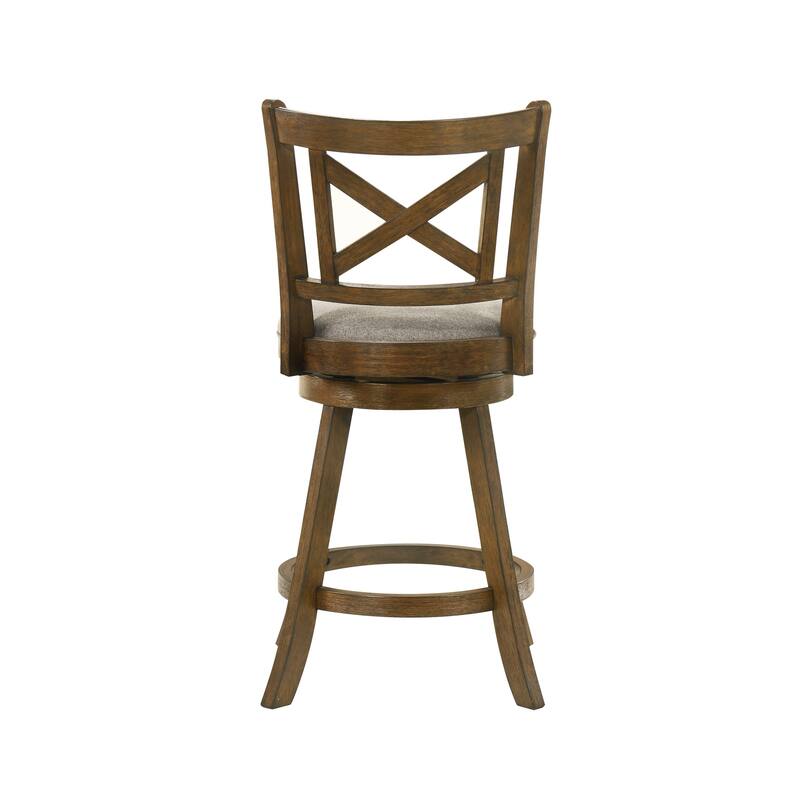 Kodi Modern Farmhouse Swivel Wood Counter Height Kitchen Bar Stool in Sepia Brown Finish with Fabric Upholstered Seat