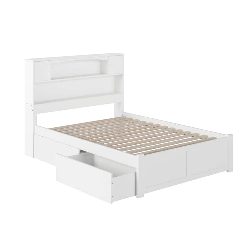 AFI Newport Full Size Platform Bed with Footboard & Storage Drawers in White