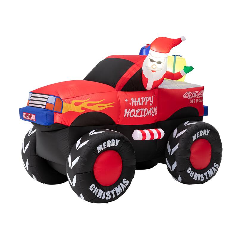 Glitzhome 7FT Lighted Santa Claus On Pick Up Vehicle Inflatable Decor