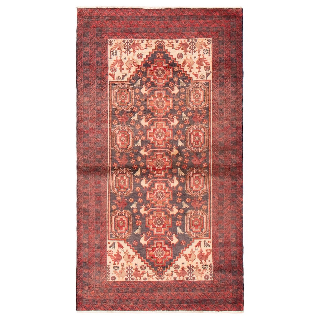 ECARPETGALLERY Hand-knotted Royal Baluch Black, Red Wool Rug - 3'3 x 6'1
