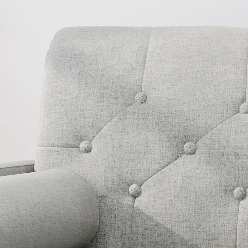 Light Grey Modern 38.25" Upholstered Button Tufted Club Chair with Bolster Pillows and Rubber Wood Legs
