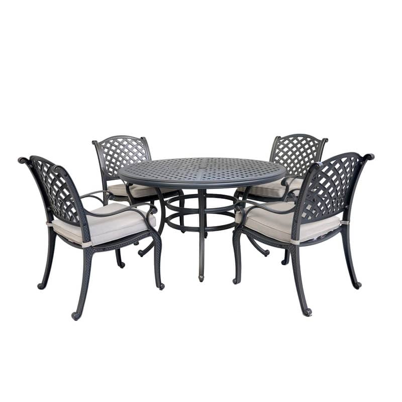 Ventura Cast Aluminum 5 Piece Round Dining Set with 4 Arm Chairs