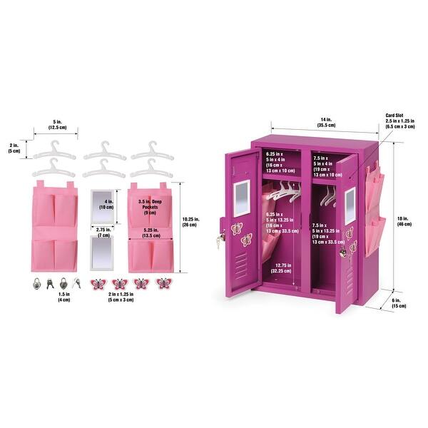 dimension image slide 1 of 2, Badger Basket School Style Doll Locker Playset for 18-inch Dolls