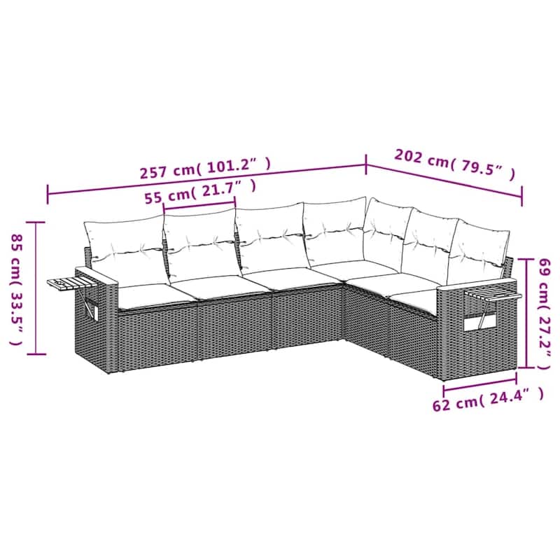 vidaXL Patio Sofa Set with Cushions Outdoor Conversation Furniture Poly Rattan