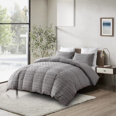 WHOLINENS Washed Cotton Yarn Dyed Stripe Duvet Cover Set 3Pcs