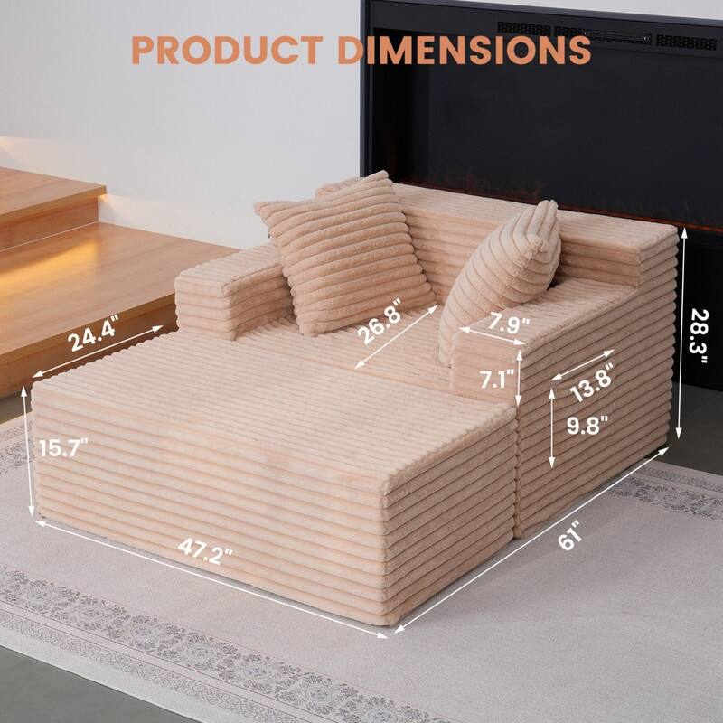 Oversized Chaise Lounge Chair, Upholstered Sofa Bed for Living Room