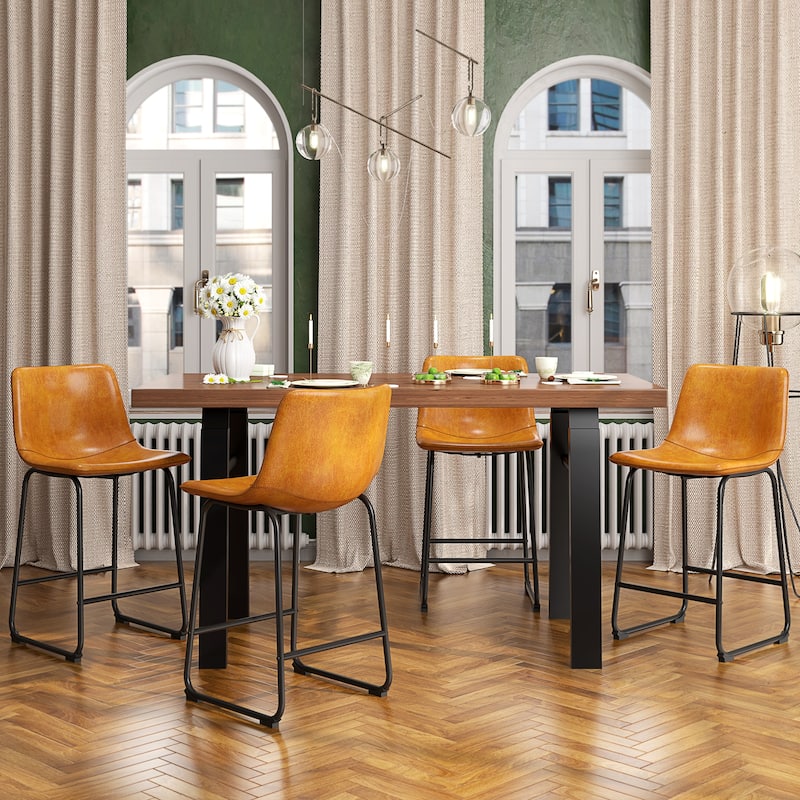 Bar Stools Faux Leather Counter Stools with Back Armless Dining Chairs (Set of 2)