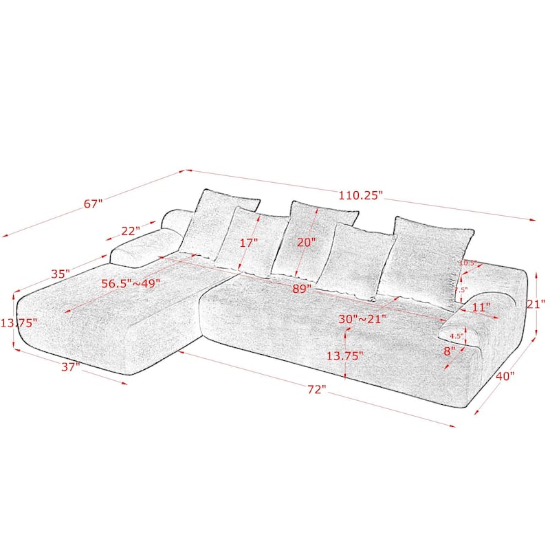 Roomfitters Modern Upholstered L-Shape Sectional Sofa, Modular Compressed Couch for Living Room Bedroom, Melange Velvet