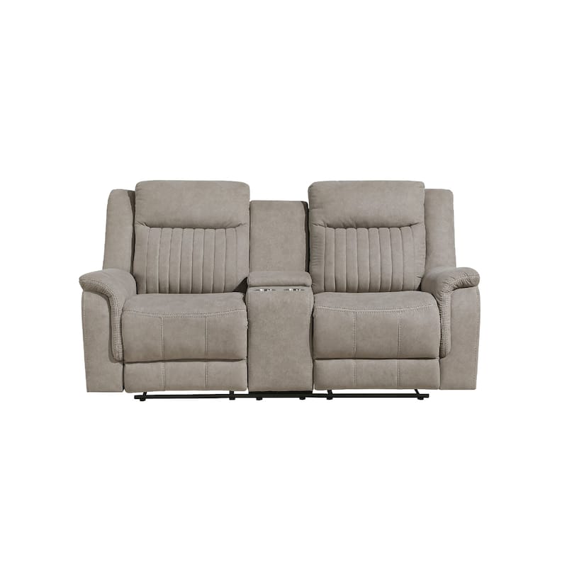 Lenny Manual Recliner Loveseat w Cupholder Console, Gray Microfiber