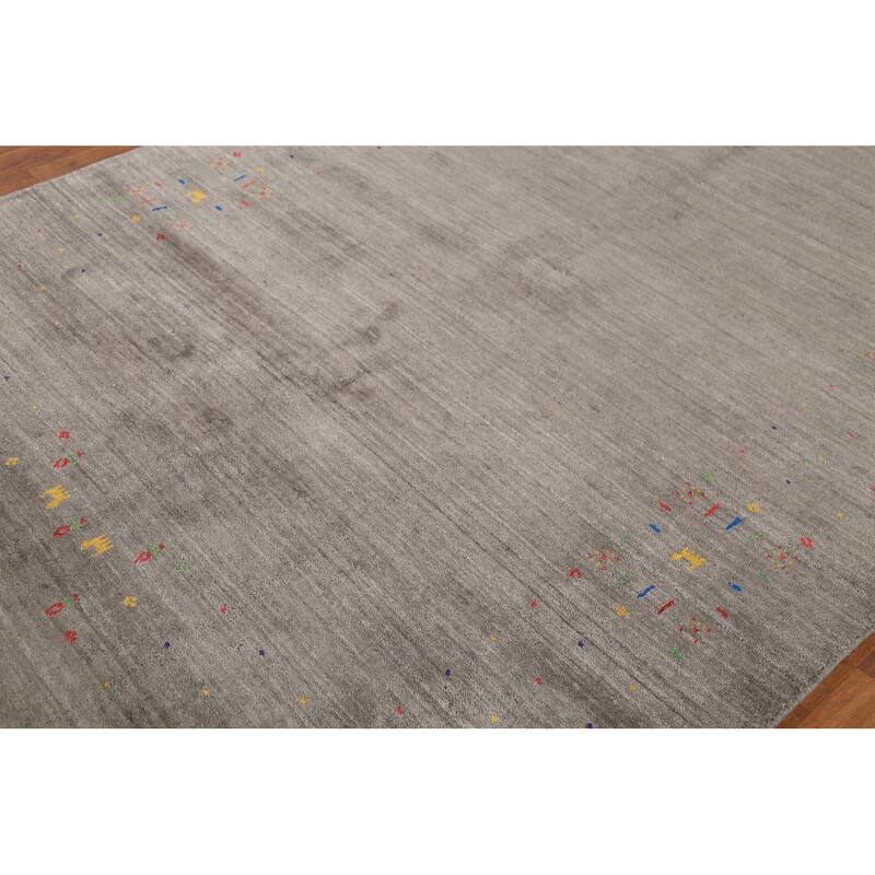 Tribal Gabbeh Area Rug Hand-Knotted Oriental Grey Wool Carpet - 5'5"x 7'7"