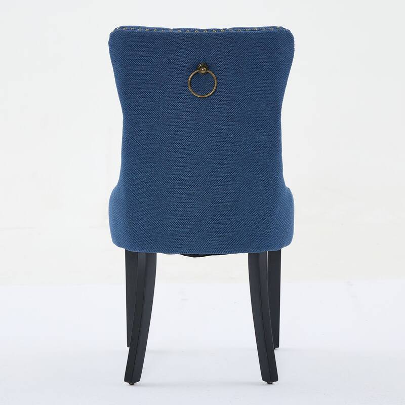 Set of 2 Linen Upholstered Dining Chair with Wood Legs, Nailhead Trim