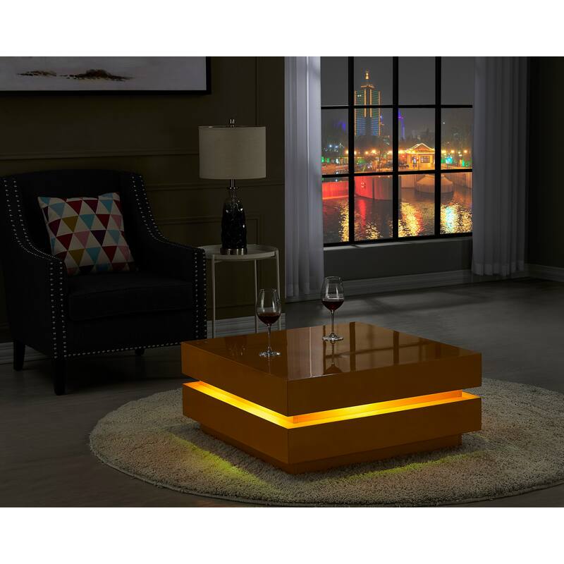 LA VILLINO II Modern Gold Coffee Table with Remote Multi-Colors LED