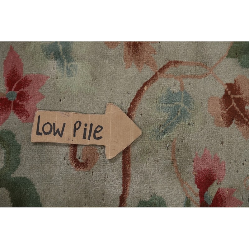 Hand Knotted Oriental 100% Wool Carpet Traditional Floral Green Art Deco Area Rug - 9' 8'' X 7' 11''