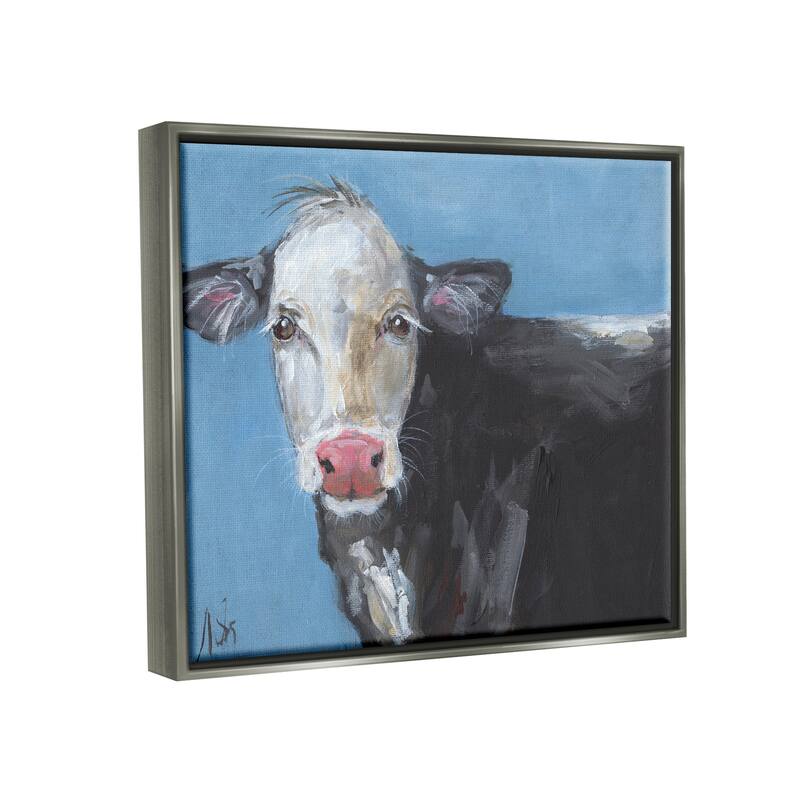 Stupell Farmhouse Dairy Cow Blue Painting Framed Floater Canvas Wall Art by Molly Susan Strong