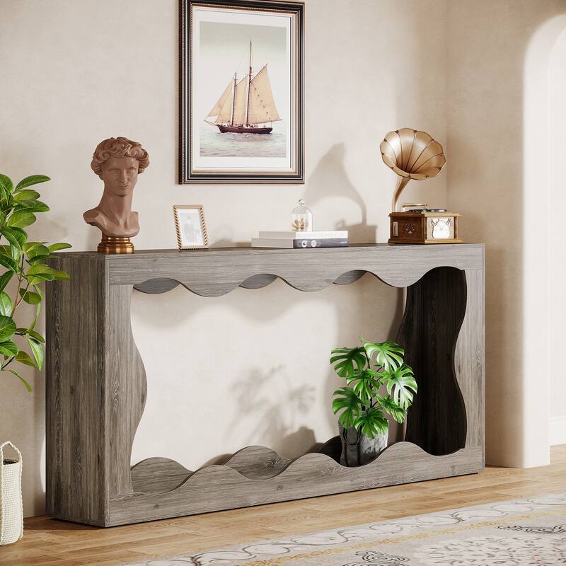 63-Inch Wood Console Table, Rectangular Entryway Table for Living Room, Rustic Brown