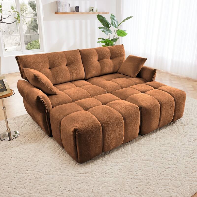78.7" Chenille Two Seater Upholstered Sofa, 2 Ottoman