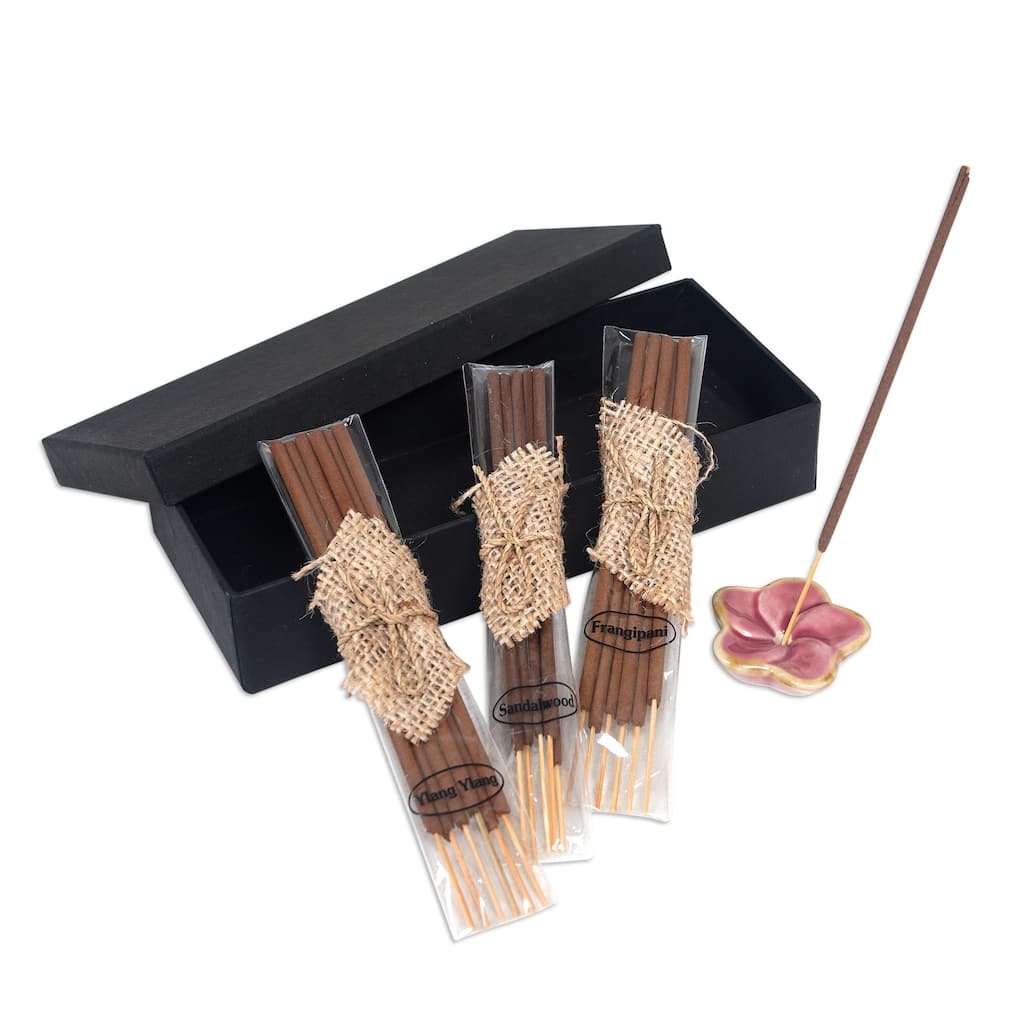 Novica Handmade Frangipani Sweetness Ceramic Incense Set