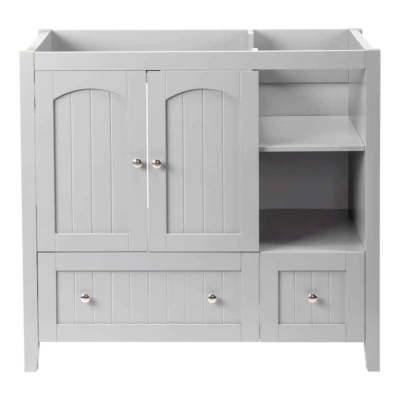 Modern Lacquered Bathroom Organizer Cabinet with Two Drawers and Dual Doors for Storage - 35.82”(H) x 18.11(W) x 32.28 (D) - Grey