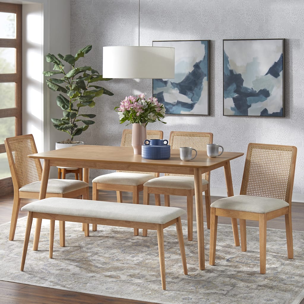 Simple Living Newington 6-Piece Cane Dining Set with Bench
