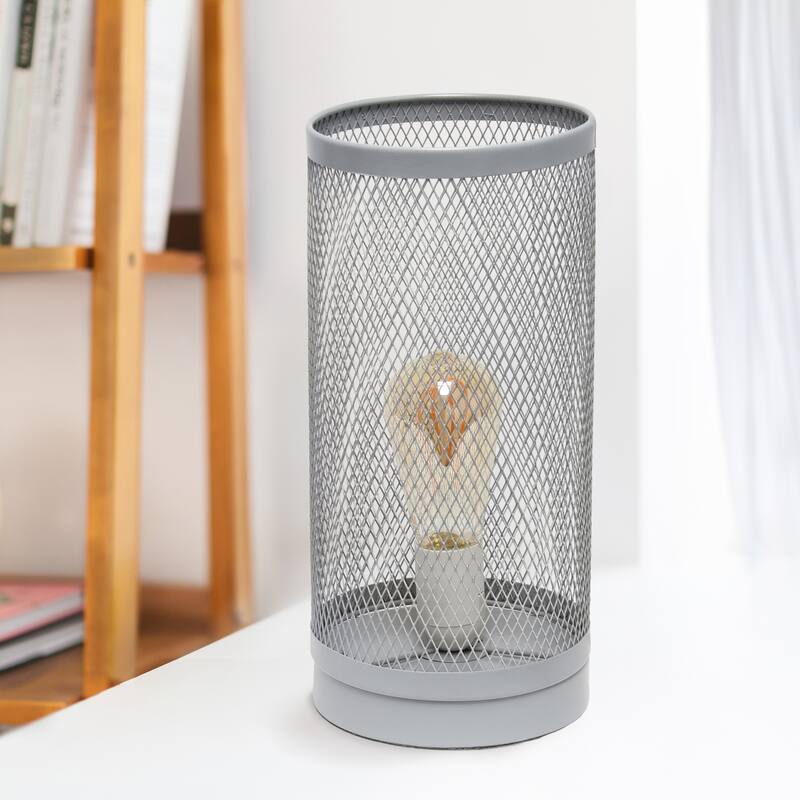 Cylindrical Metal Mesh Table Lamp - 12.75" - Gray