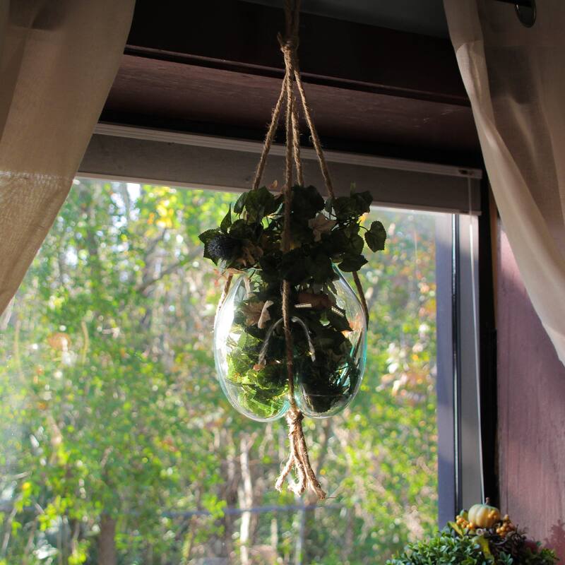 Hanging Molten Glass Terrarium Planter - 9X9 Inch, Handmade - 9 X 25 X 9 inches