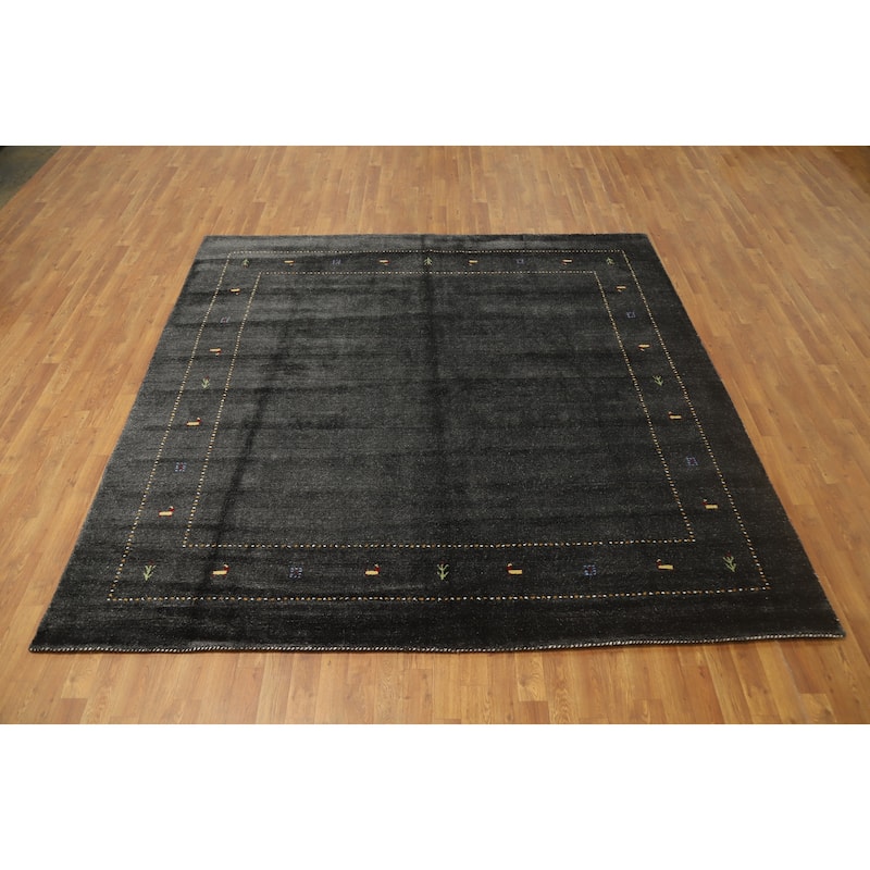 Hand Knotted Oriental 100% Wool Carpet Tribal Animal Pictorial Greys & Charcoal Gabbeh Area Rug - 8' 0'' X 8' 3''