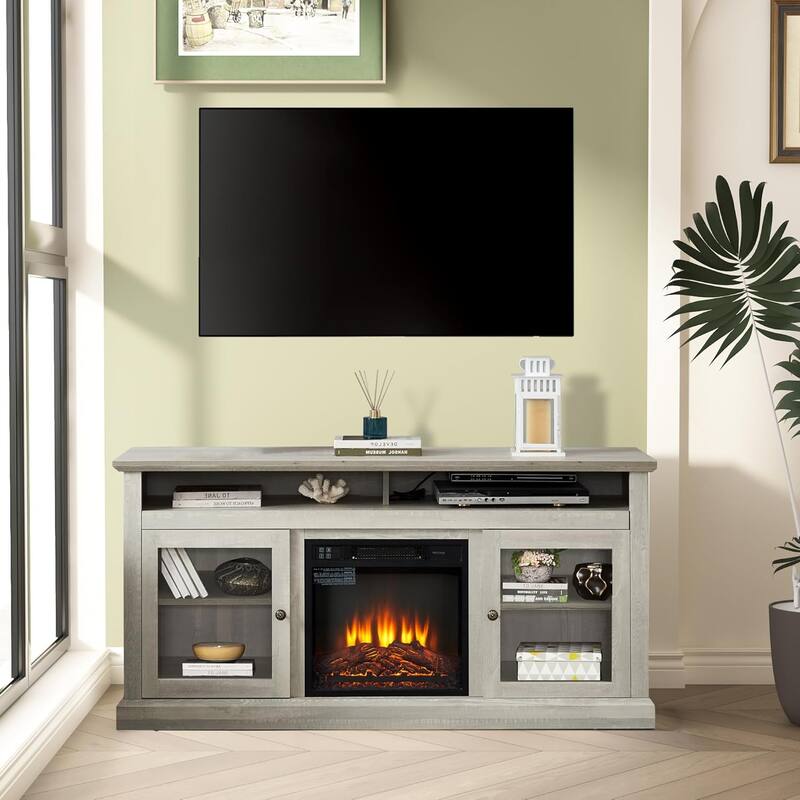 Roomfitters Contemporary TV Media Stand, Modern Entertainment Console, Up to 65" TV, Open & Closed Storage Space