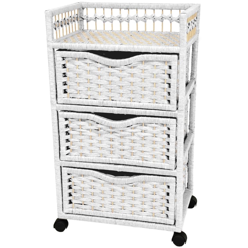 Handmade Natural Fiber Wheeled 3-Drawer Chest - 17.25"W x 12.50"D x 30.50"H