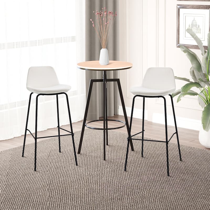 HOMCOM 29.5" Seat Height Bar Stools Set of 2, Upholstered Bar Chairs, Armless Barstools with Back, Steel Legs