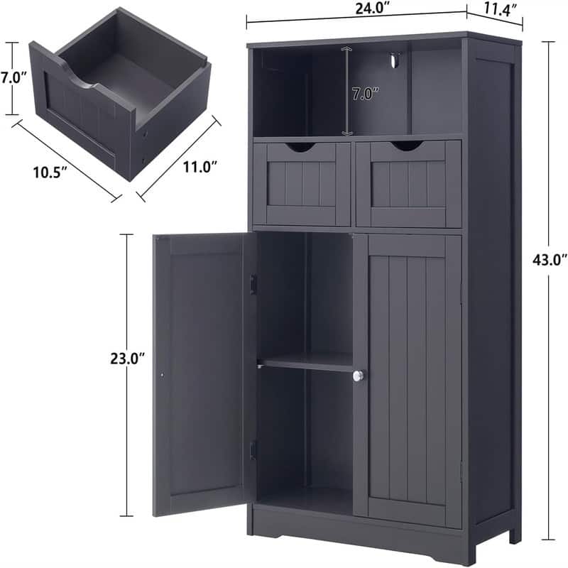 Bathroom Wall Cabinet - 11.8"D x 23.6"W x 42.5"H