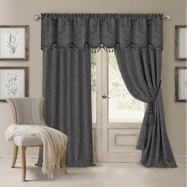 slide 2 of 8, Elrene Mia Jacquard Blackout Curtain Panel 52" W X 84" L - gray