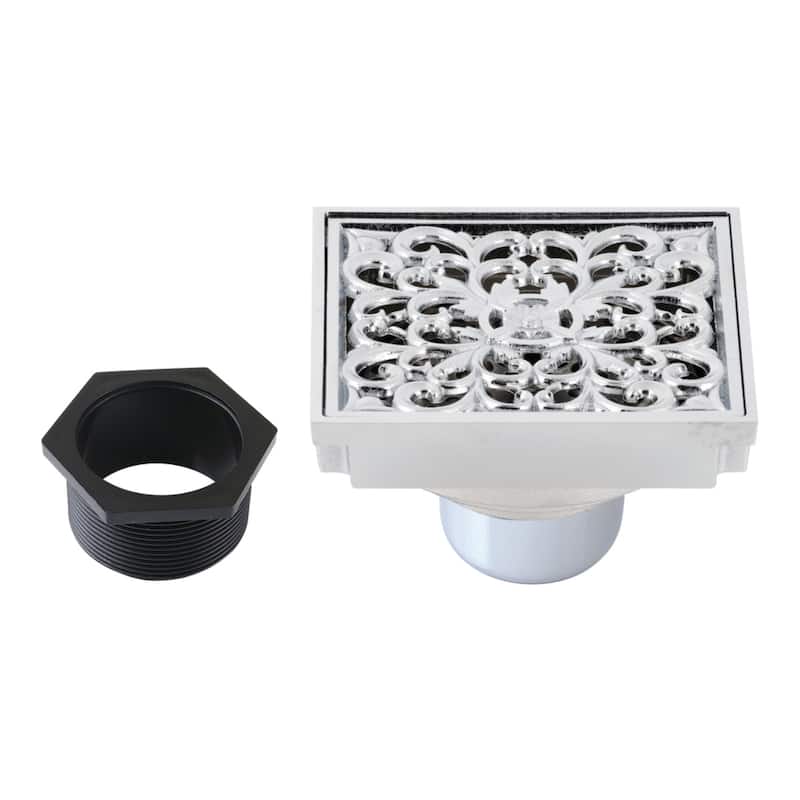 Watercourse Scroll 4" Square Grid Shower Drain - Polished Chrome