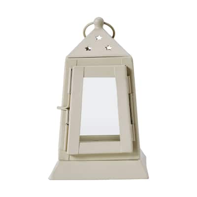 Metal Lantern Antique White Tealight Holder 7x4.5x4.5 - N/A