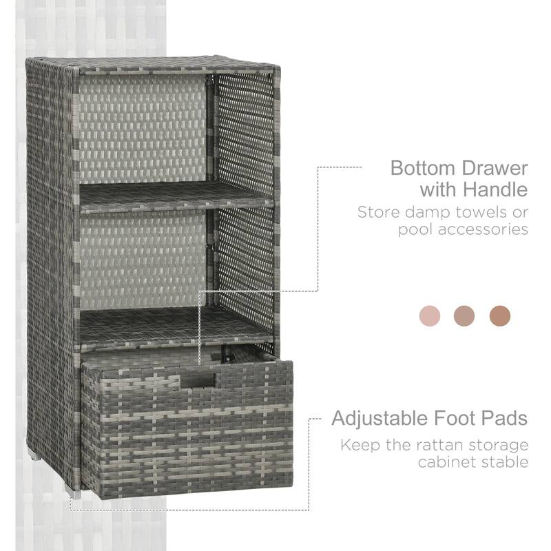 Outsunny Valet Pool Towel Rack, Waterproof PE plastic Rattan Wicker, Indoor Outdoor Spa, and Hot Tub Accessory Storage