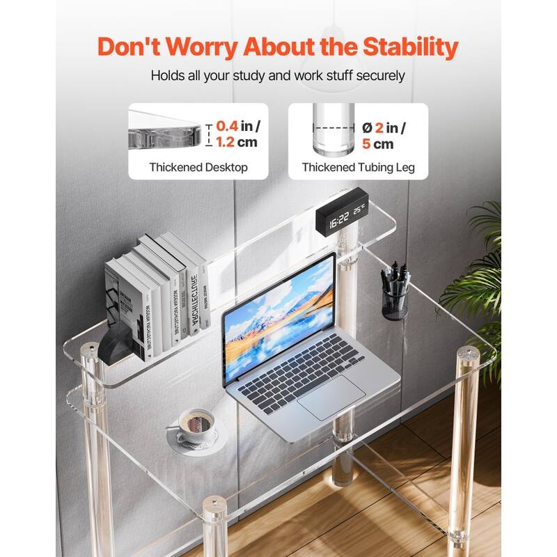 Modern Clear Acrylic Table with Strong Reinforced Legs Ideal for Office Bedroom or Living Room