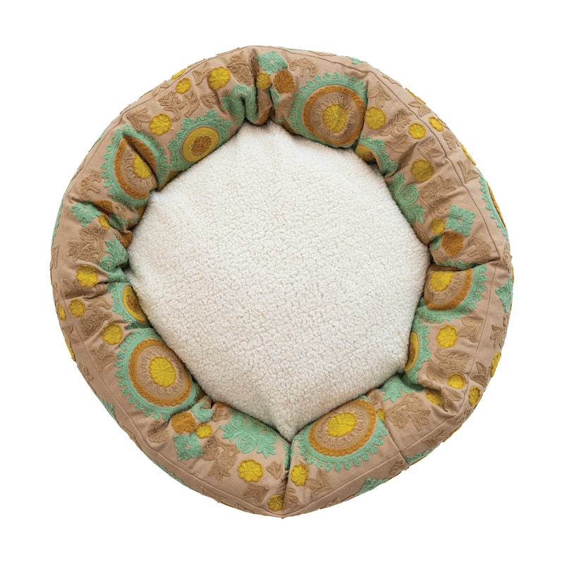 Cotton and Sherpa Pet Bed with Floral Design
