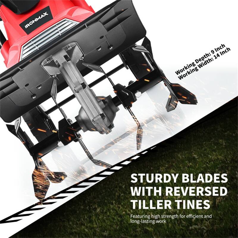 Electric Garden Tiller Cultivator 10 Amp with 14-Inch Working Width and 4 Blades for Soil - 41" x 40" x 14.5" (L x W x H)