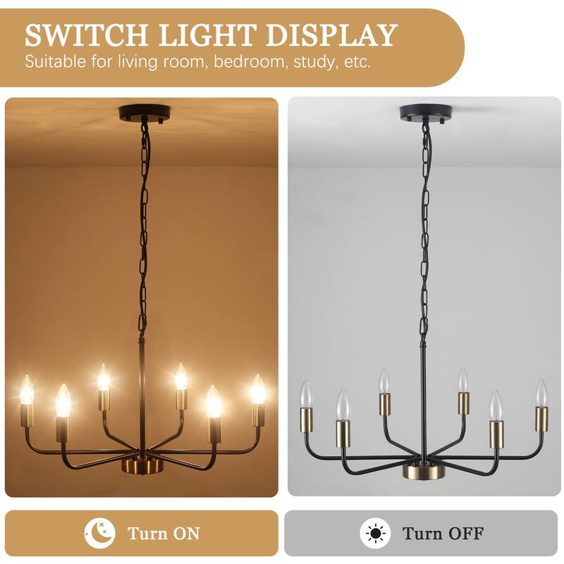 6-Light Rustic Modern Candlestick Hanging Linear Chandelier Lighting for Dining Room Kitchen Island