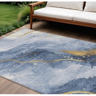 10' X 14' Blue And Gold Abstract Washable Indoor Outdoor Area Rug - 9 ...