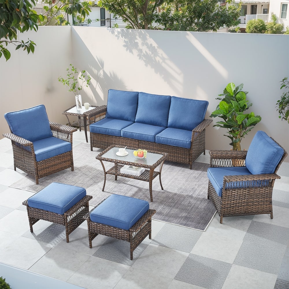 Gymojoy 3-Seat Sofa with Patio Ottoman and Club Chair set
