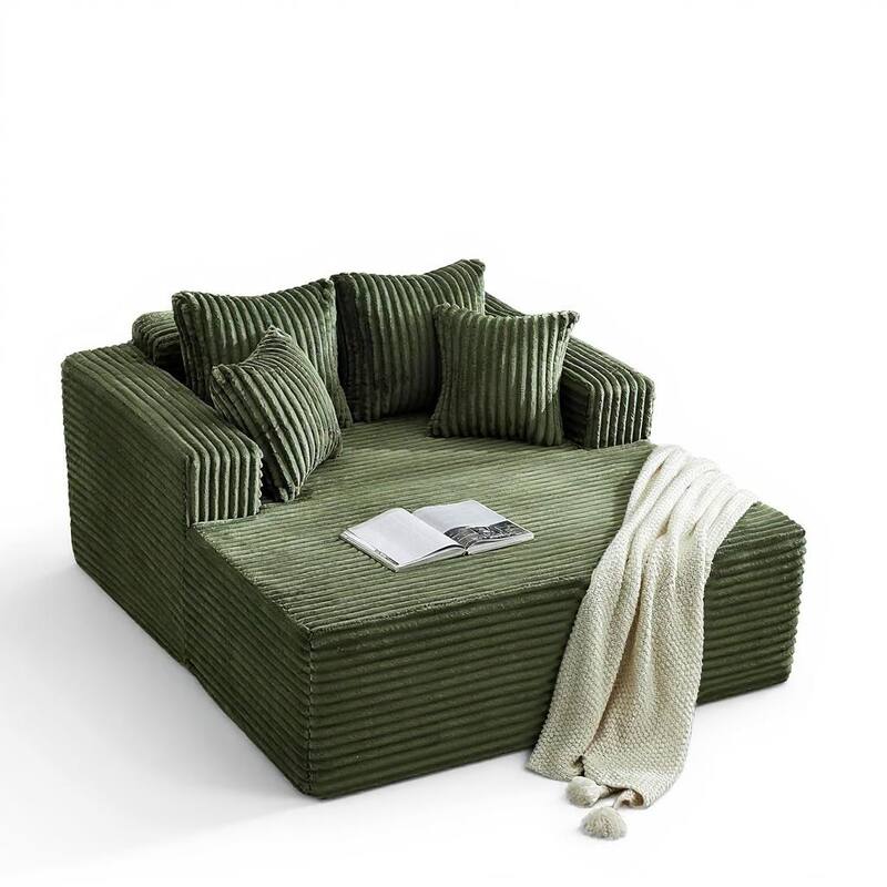 54.3"W Oversized Chaise Lounge Chair Indoor, with 4 Pillows - Green