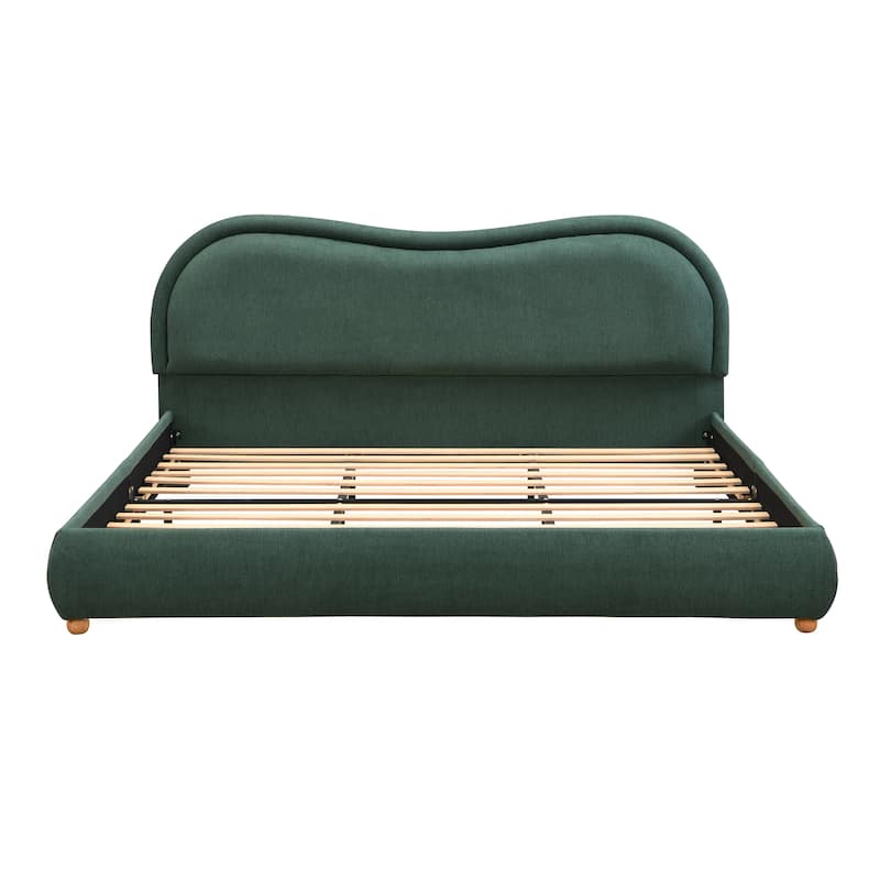 King Size Upholstered Platform Bed Frame with Headboard & Wood Legs