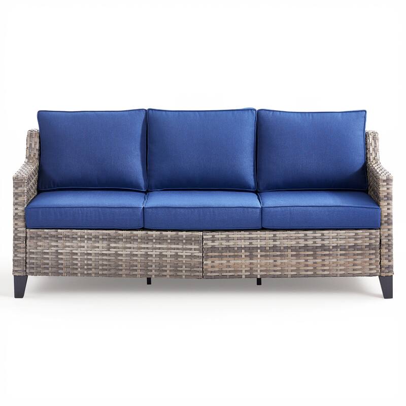 Pocassy Wicker Patio Sofa Glider Swivel Chair Ottoman Furniture Set.