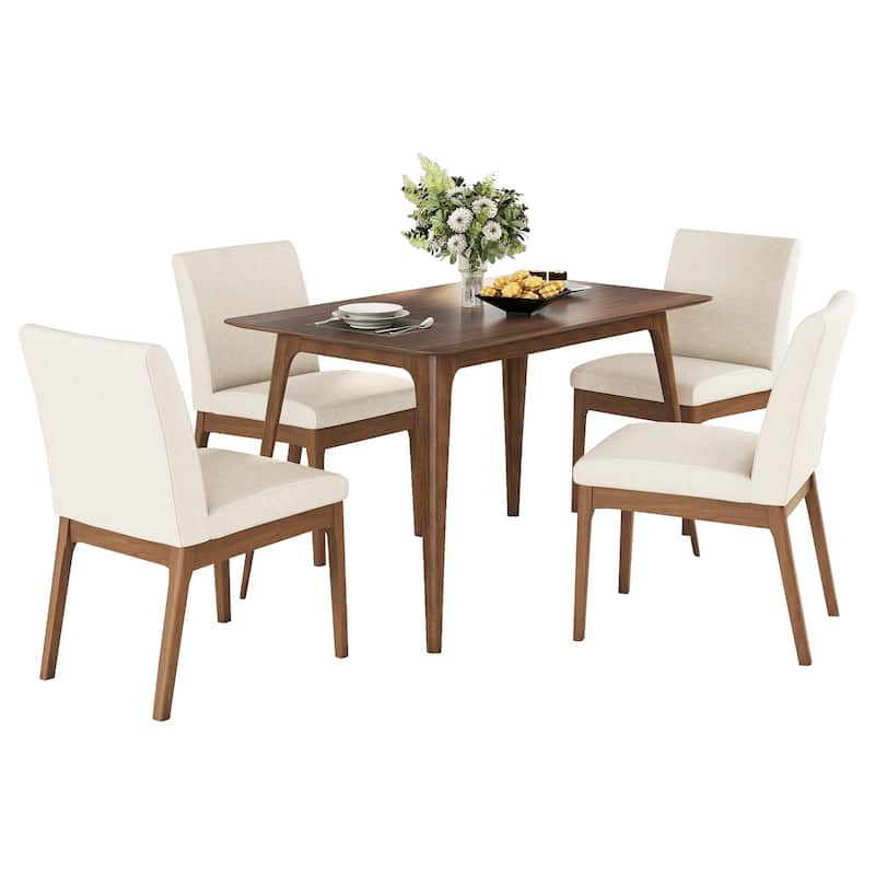 5-Piece Dining Table Set with One Solid Wood Frame Table and 4 Upholstered Chairs for Dining Room