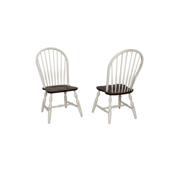 Shop Set Of 2 Antique White Curved Spindle Back Wooden Dining Chairs With Chestnut Seat 41 Overstock 29857612
