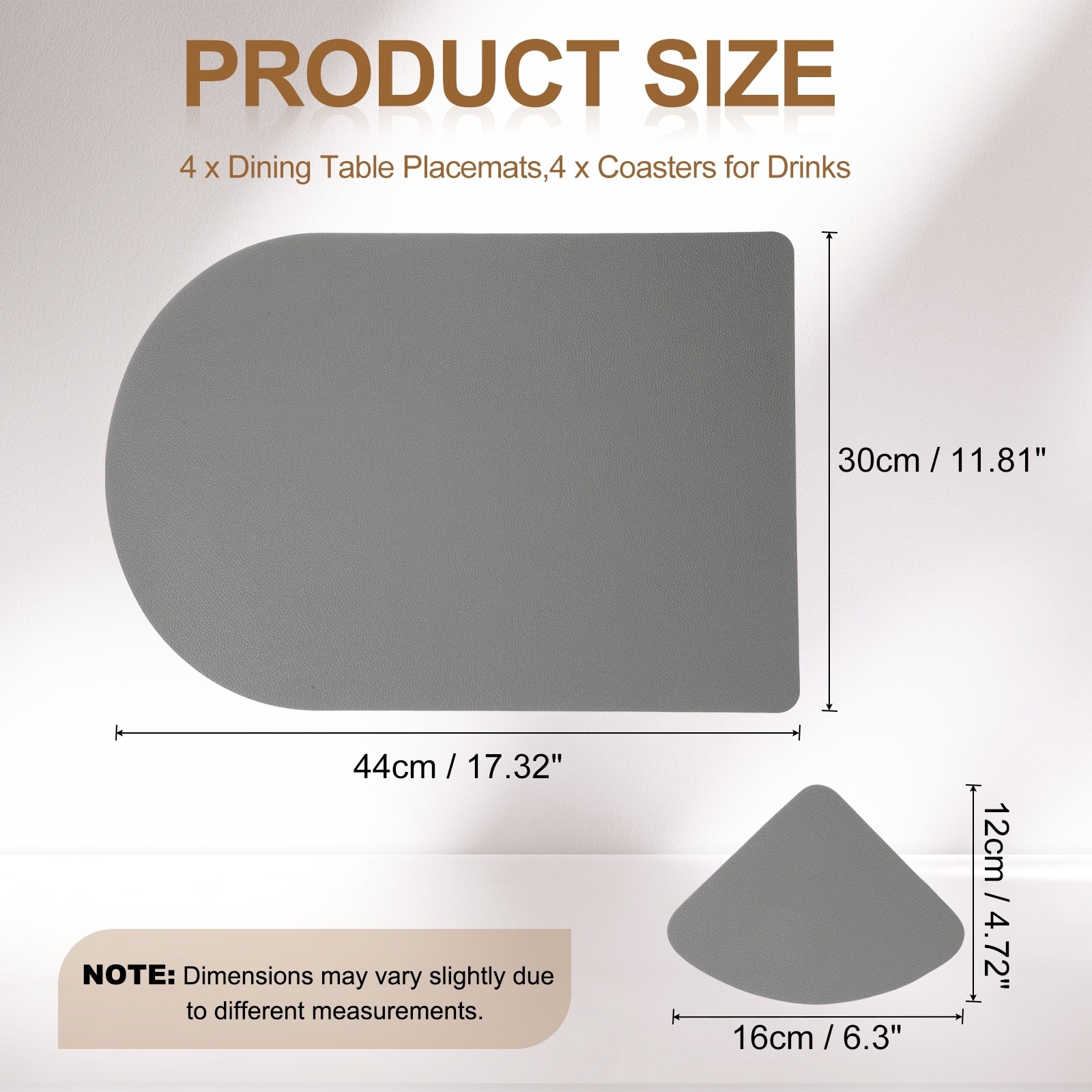 Placemats Coasters Set, PU Leather Dual Sided Bread-shape Table Mats Coasters, Washable Heat Resistant