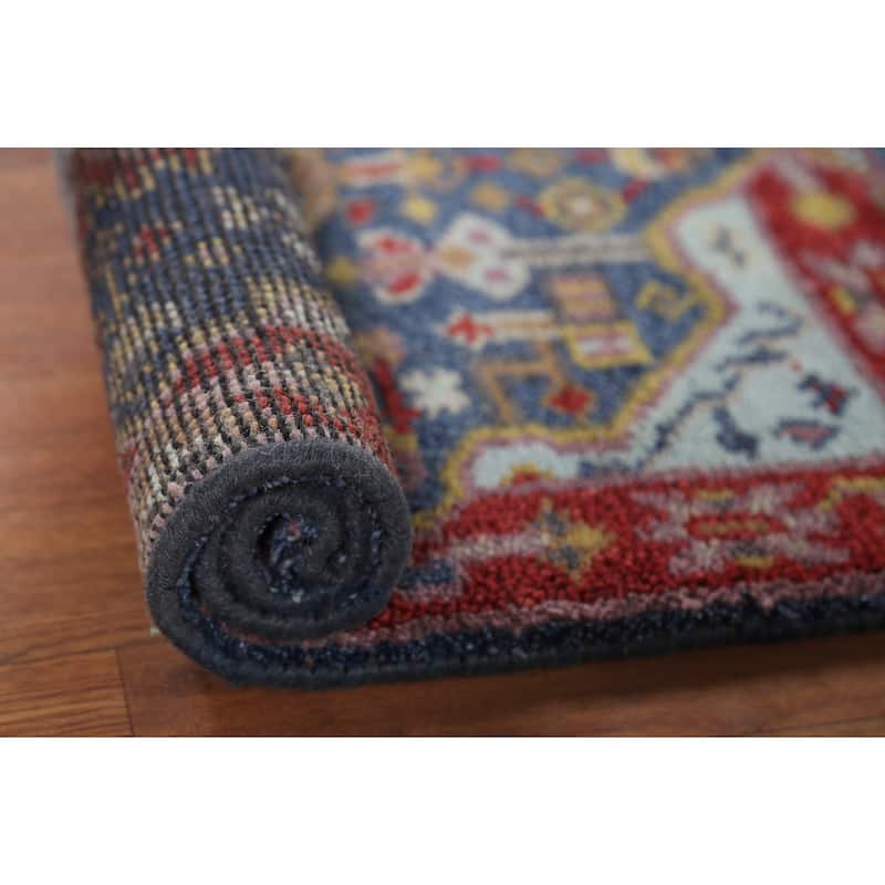 Blue Geometric Kazak Indian Accent Rug Hand-Knotted Wool Carpet - 2'0"x 3'0"