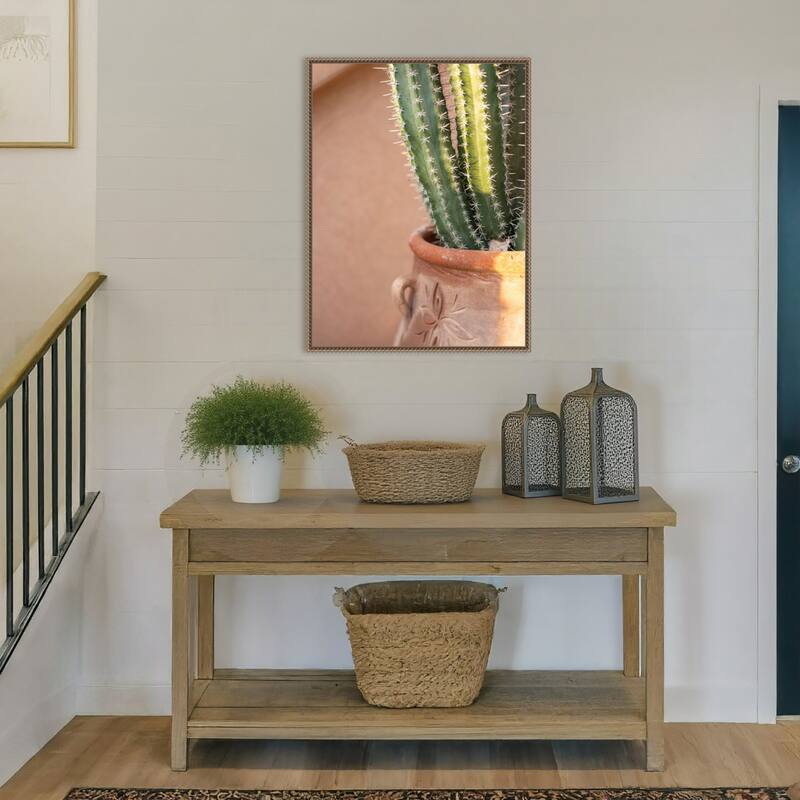Green On Orange by Raisa Zwart Framed Canvas Wall Art Print - Sylvie Beaded Gold