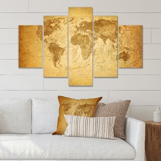 Designart "Ancient Map of The World X" Vintage Canvas Wall Art Print ...