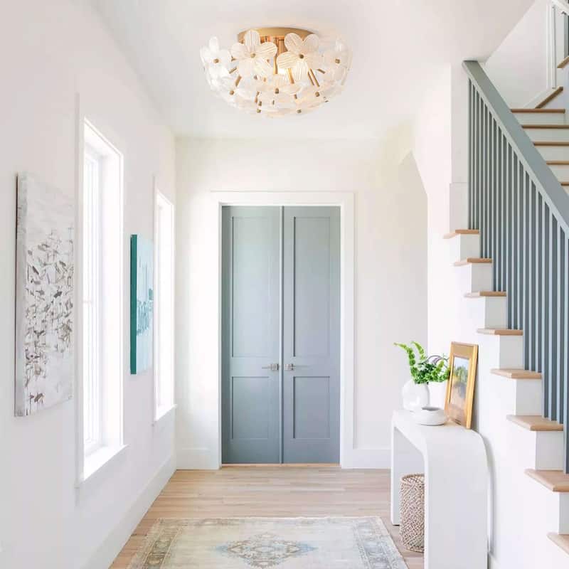 Frieda Modern 5-Light 20" Brushed Brass Clear Glass Flower Flush Mount - 20 inches in diameter x 10 inches H